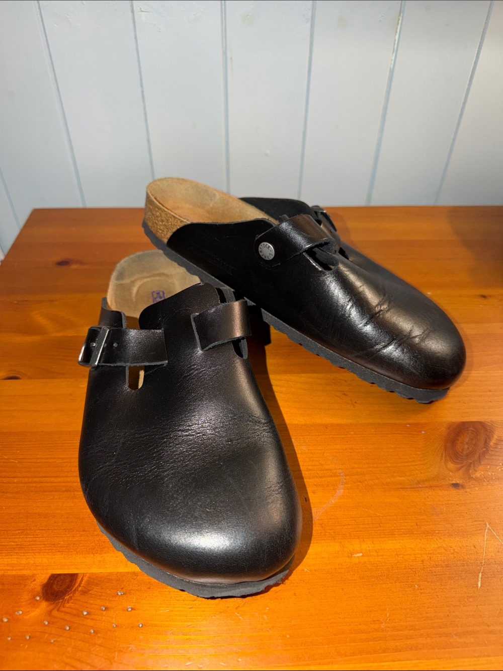 Birkenstock Black Leather Slip-On Clog with Adjustable Strap